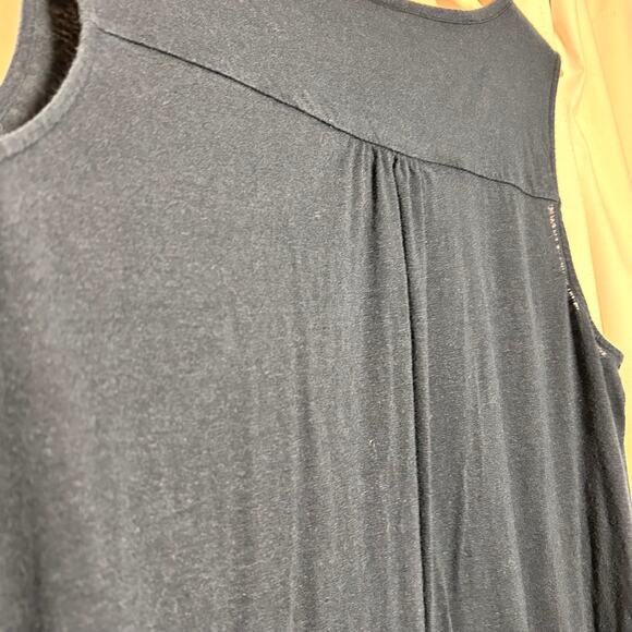 J. Jill V-Neck Tank Front Buttons‎ Linen Blend Navy Blue Womens Large Tall - Picture 5 of 12